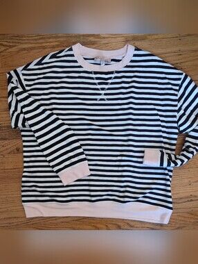 Philosophy Black, White & Pink Striped Top Large